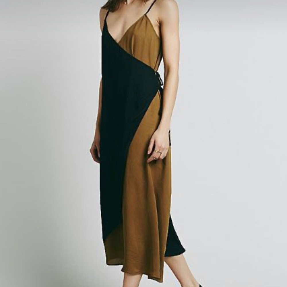 Free People Two-Tone Wrap Midi Dress